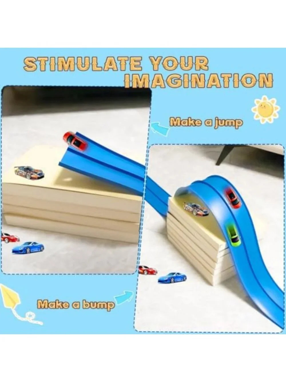 Flexible Race Car Ramp Track Set, 15 Ft with Suction Cups for Ages 3+, Diecast